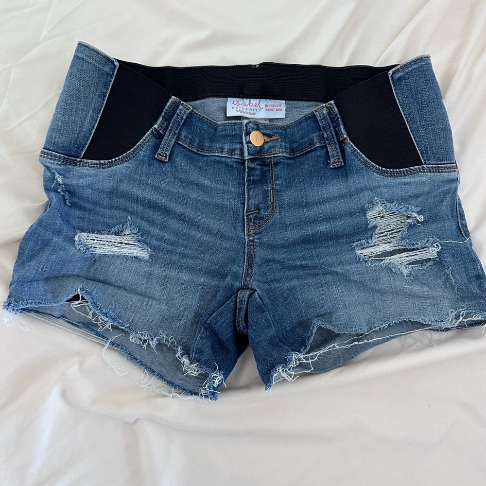 Distressed Denim Maternity Shorts